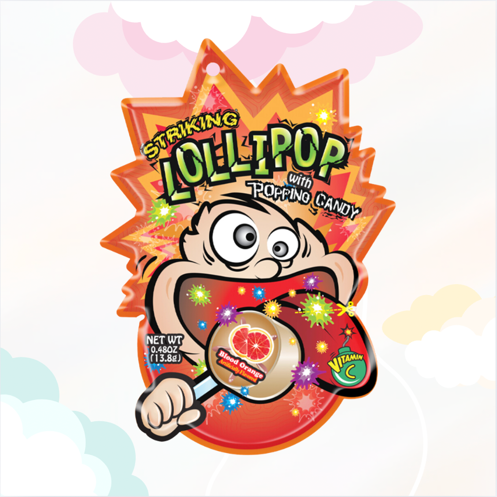 Lollipop with Popping Candy - Bloedsinaasappel